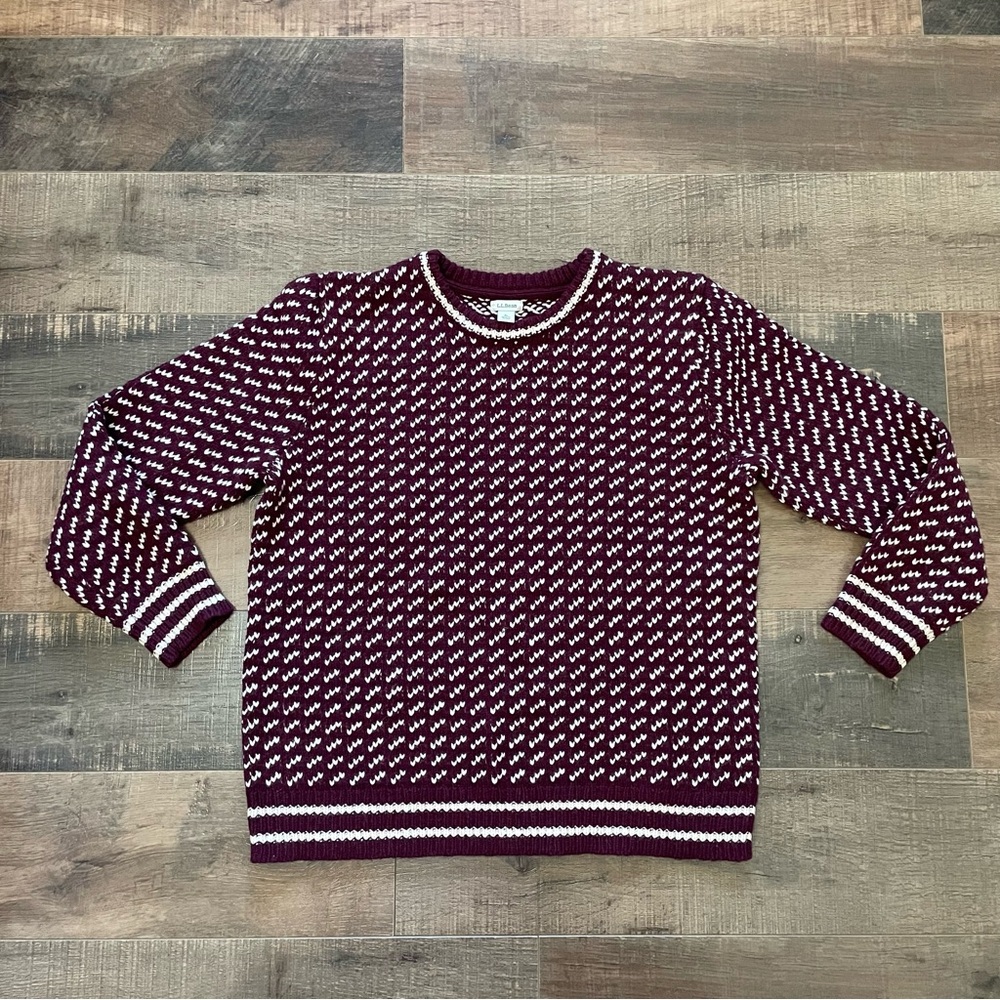 LL Bean Women's Bean's Classic Ragg Wool Sweater Crewneck Bird's-Eye L